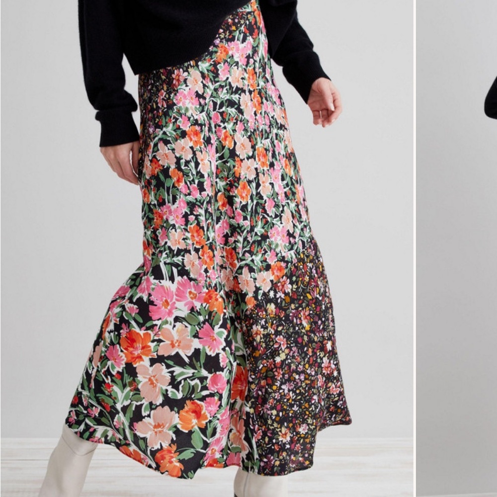 Anthropologie Floral Patchwork Maxi Skirt in Black, Pink, Orange, Green